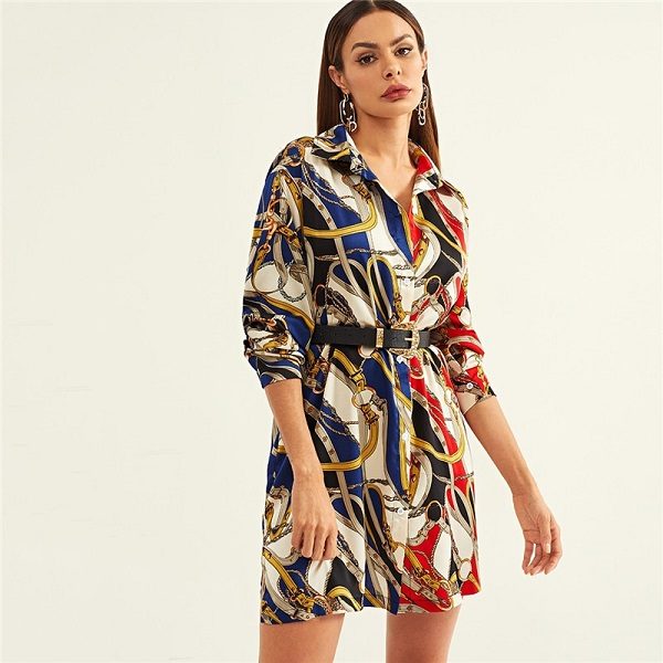 Multicolor Short Shift Straight Modern Lady Party Dress