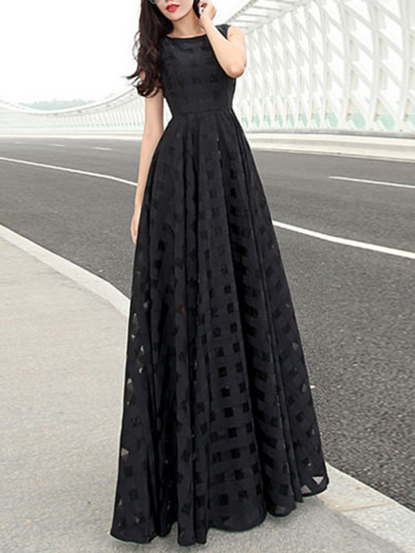 Black Cut Out Polyester Maxi Dress for Women