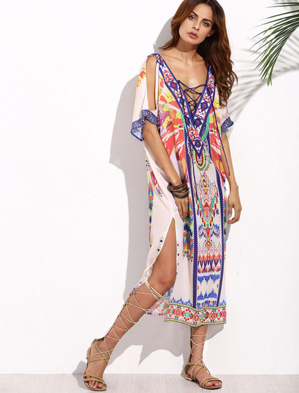 Boho Chiffon Short Sleeve Slit Long Dresses - Image 2