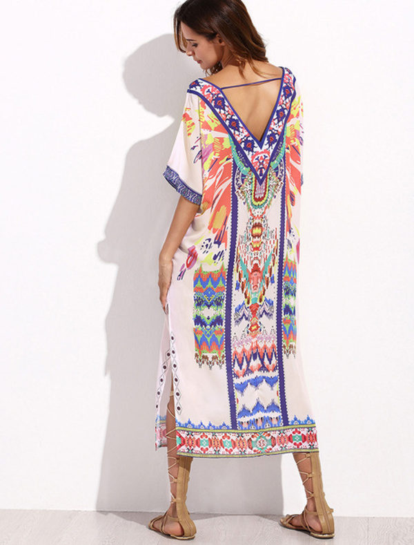 Boho Chiffon Short Sleeve Slit Long Dresses - Image 3