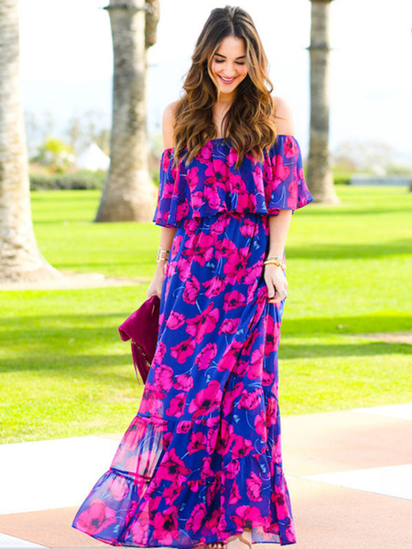 Boho V Neck Half Sleeve High Slit Maxi Dresses
