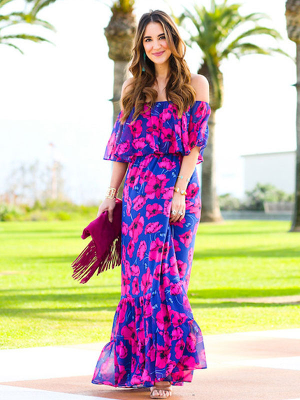 Boho V Neck Half Sleeve High Slit Maxi Dresses - Image 3