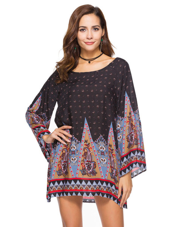 Boho Flared Sleeve Short Dresses - Image 4