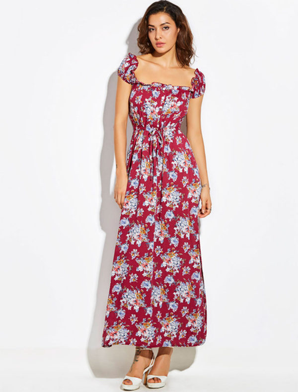 Boho Short Sleeve Slit Long Maxi Dresses