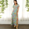 Boho Surplice Neck High Split Floral and Dot Maxi Dress - Image 2
