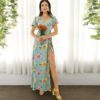 Boho Surplice Neck High Split Floral and Dot Maxi Dress