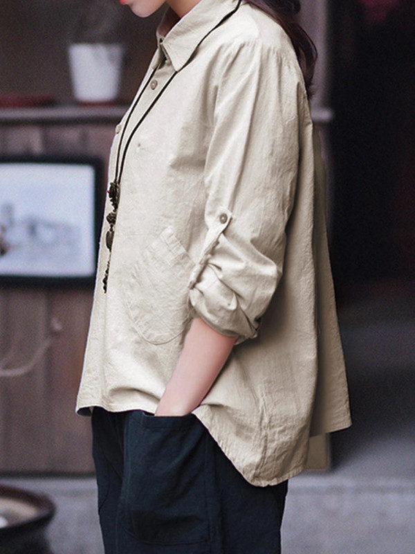 Buttons Down Casual Loose Retro Blouses - Image 2