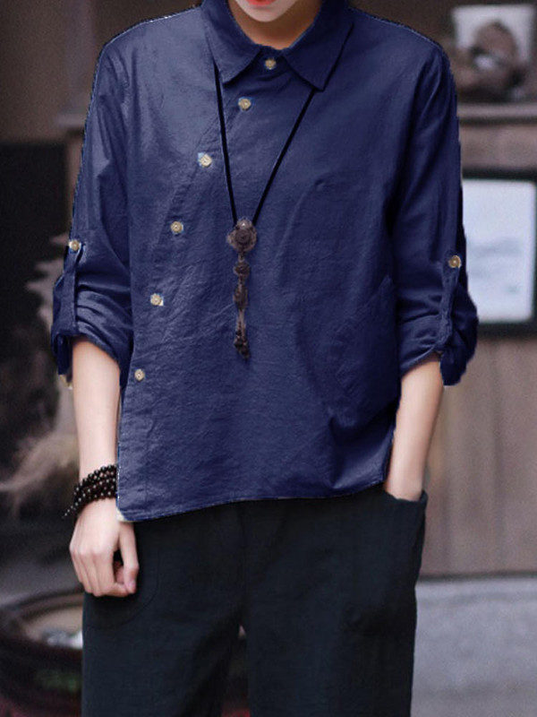 Buttons Down Casual Loose Retro Blouses - Image 3