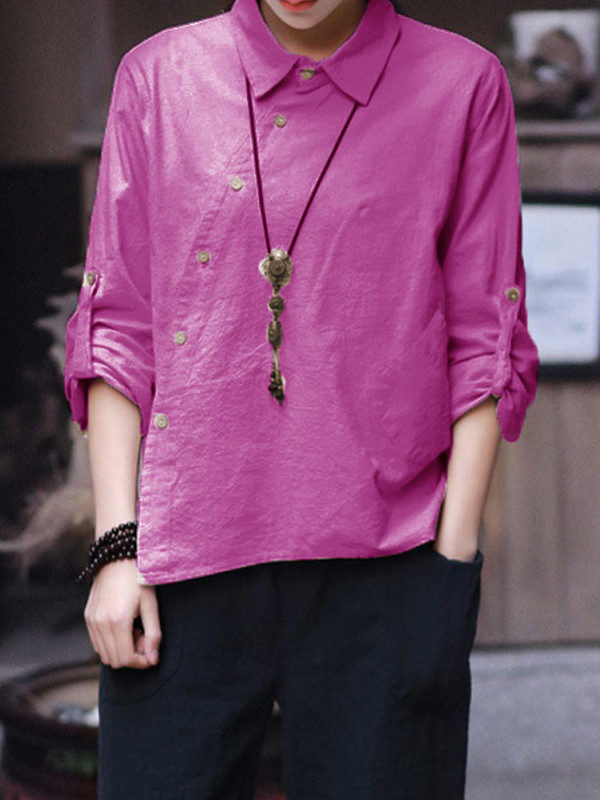Buttons Down Casual Loose Retro Blouses - Image 4