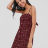 Buttons Plaid Cami Dress