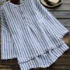 Buttons Striped Irregular Blouse - Image 3