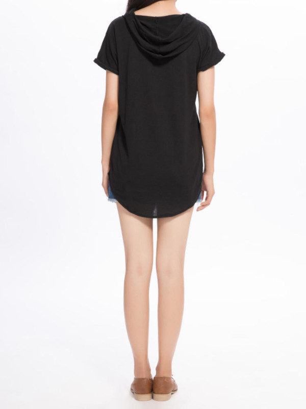 Casual Loose Pocket Hood Short Sleeve T-Shirt - Image 3