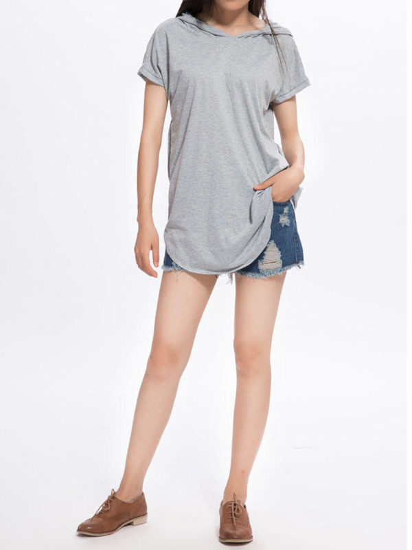 Casual Loose Pocket Hood Short Sleeve T-Shirt - Image 6