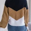 Color Contrast Casual Knitted Long Sleeve V-neck Pullovers Loose In Knitwears - Image 3