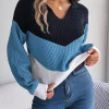 Color Contrast Casual Knitted Long Sleeve V-neck Pullovers Loose In Knitwears - Image 6