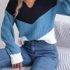 Color Contrast Casual Knitted Long Sleeve V-neck Pullovers Loose In Knitwears - Image 7