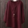 Crew Neck Button Long Sleeve Blouse - Image 3