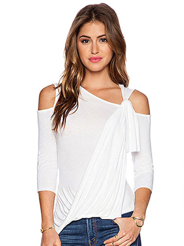 Designed Neckline Cut Out Slim Fit Casual T Shirt