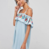 Embroidered Cold Shoulder Denim Dress - Image 4