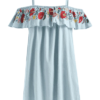 Embroidered Cold Shoulder Denim Dress - Image 5