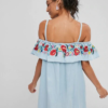 Embroidered Cold Shoulder Denim Dress - Image 2