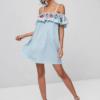 Embroidered Cold Shoulder Denim Dress - Image 3
