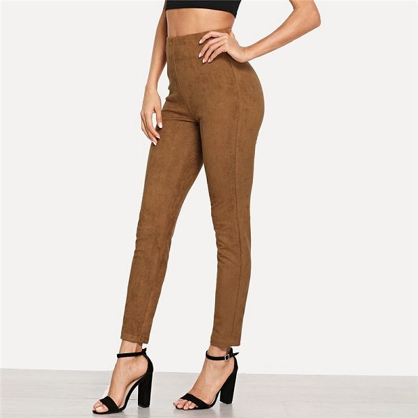 Elegant Office Lady Solid Suede Skinny Leggings