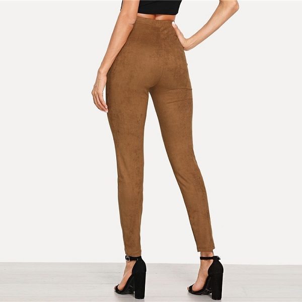 Elegant Office Lady Solid Suede Skinny Leggings - Image 2