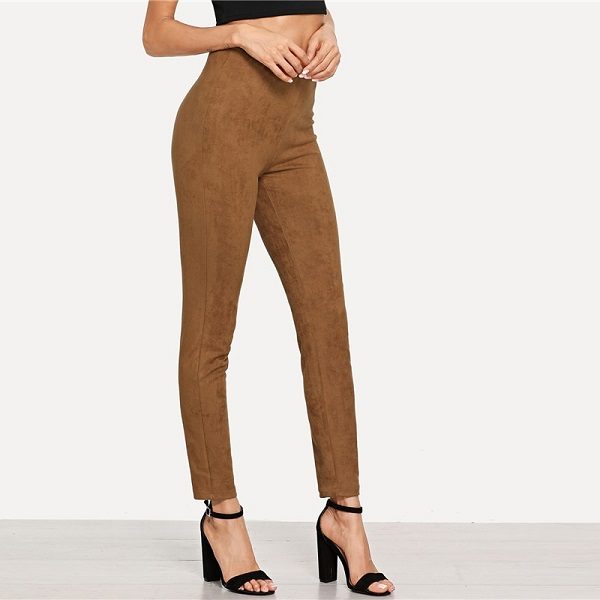 Elegant Office Lady Solid Suede Skinny Leggings - Image 4