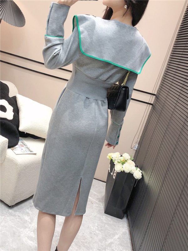Fashion Black/Gray Long-sleeved Slim Shirt Dress For Women Casual Cute Rabbit Embroidered Cape Shawl Dress - Image 4