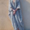 Fashion Striped Sexy Deep V-Neck V-Back Beach Long Dress Summer Batwing Sleeves Loose Maxi Dresses For Women