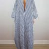 Fashion Striped Sexy Deep V-Neck V-Back Beach Long Dress Summer Batwing Sleeves Loose Maxi Dresses For Women - Image 3