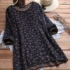 Floral Print O-neck Long Sleeve Blouse - Image 3