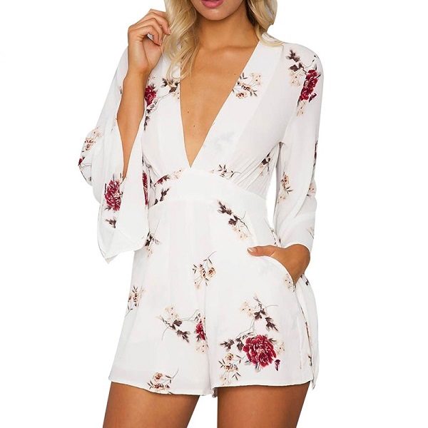 Floral Print Playsuits Sexy Jumpsuits Short Rompers Overalls - Image 3