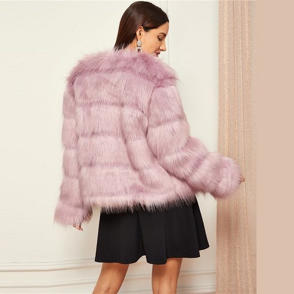 Pink High street Solid Open Front Faux Fur Coat - Image 6