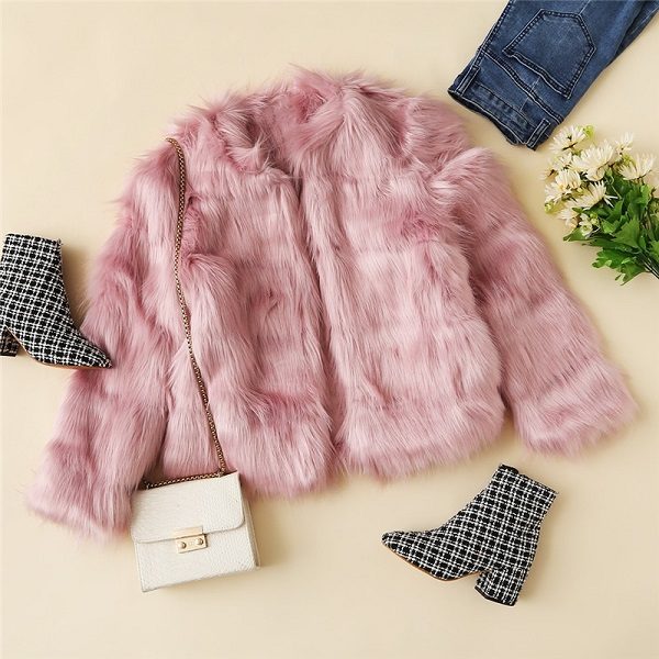 Pink High street Solid Open Front Faux Fur Coat - Image 3