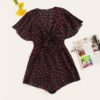 Knot Front Flutter Sleeve Deep V-Neck Romper