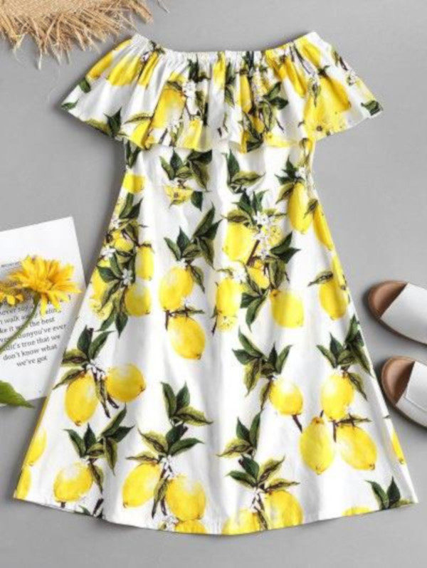 Lemon Ruffle Off The Shoulder Midi Dress - Image 2
