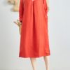Linen V-Neck Long Sleeve Dress