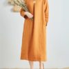 Linen V-Neck Long Sleeve Dress - Image 8