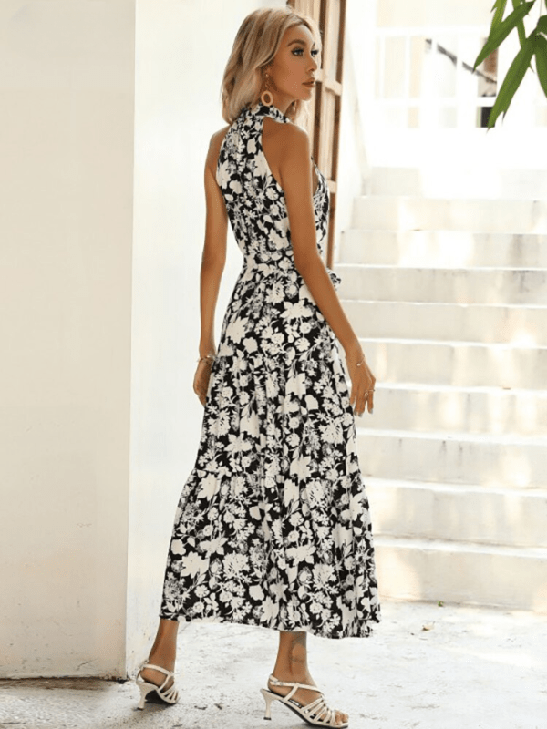 Long Dress Hanging Neck Floral Printed Sleeveless Split Maxi Dress Sexy Loose Long Dresses For Women - Image 3