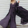 Long Sleeve Maxi Dress V Neck Tie Waist Split Party Dress - Image 5