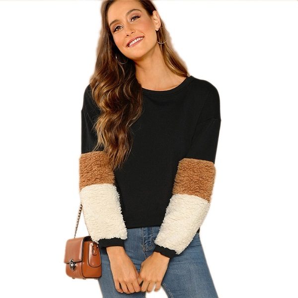 Long Sleeve Round Neck Sweatshirt Women Autumn Colorblock Sweatshirts - Image 6