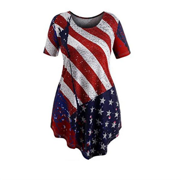 O-Neck Short Sleeve 4th of July Summer Women Patriotic Decor Stripe Print T-shirts