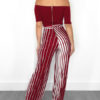 Off Shoulder Jumpsuit Stripe Tie Belt Wide Leg Jumpsuit For Women - Image 2