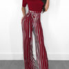 Off Shoulder Jumpsuit Stripe Tie Belt Wide Leg Jumpsuit For Women