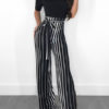 Off Shoulder Jumpsuit Stripe Tie Belt Wide Leg Jumpsuit For Women - Image 3
