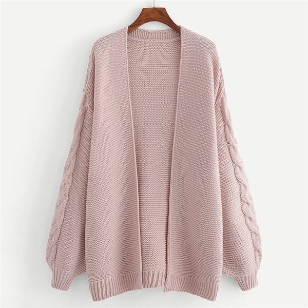 Plus Size Acrylic Casual Women Pink Solid Sweater