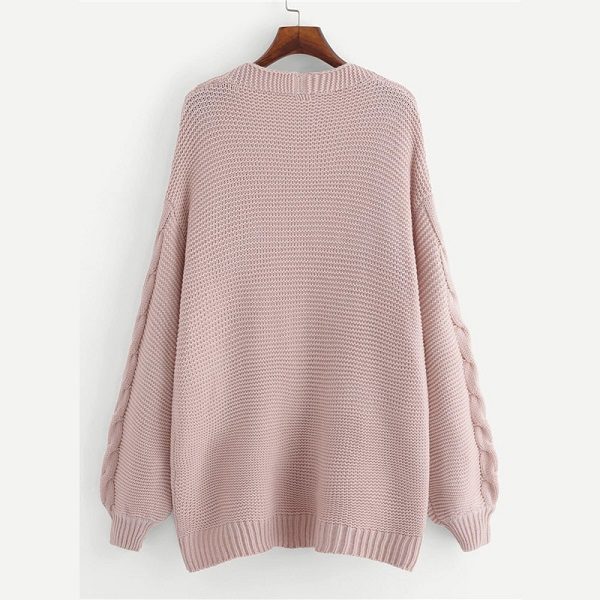 Plus Size Acrylic Casual Women Pink Solid Sweater - Image 2