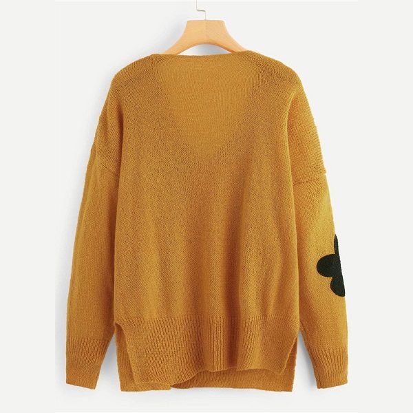 Plus Size Flower Applique Women Sweater - Image 2